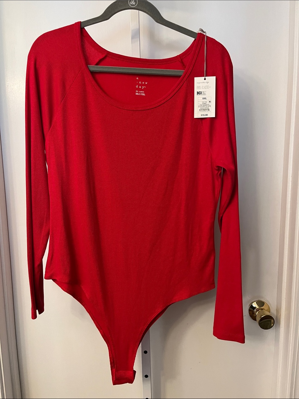 a new day Red Long-Sleeve Scoop Neck Bodysuit - Classic Fit
